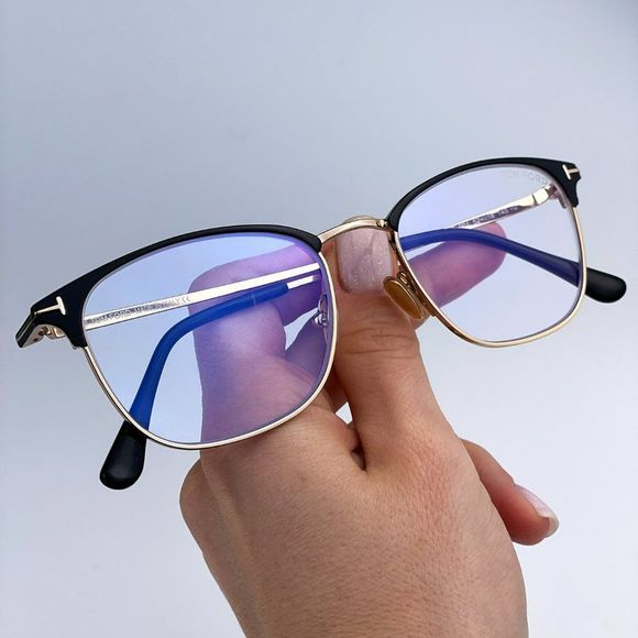 Tom Ford FT5750-B 001 Eyeglasses Black Gold Blue Block Square Unisex - Picture 10 of 12